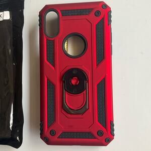 Case for iPhone X, Red & Black, with convenient finger ring
